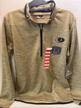 Mossy Oak Men's Heathered Olive Zip-Neck Pullover